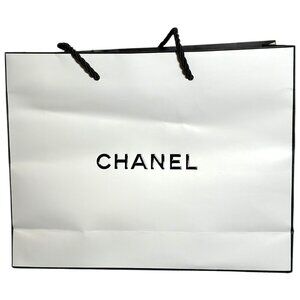 Chanel White Paper Shopping Gift Bag w Black Rope Handles 9.75"  X 8" X 2.75"